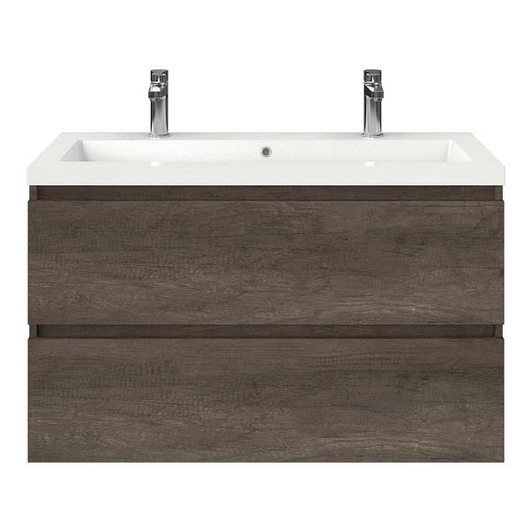 Bellanti Elena/Esta badmeubel 100x46 2 softclose laden olm donker grijs greeploos polystone wastafel wit met 2 kraangaten