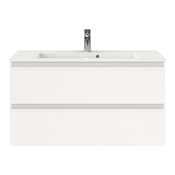 Bellanti Secca/Compact ondiep badmeubel 100x36 2 softclose laden wit hoogglans greeploos keramische wastafel wit met 1 kraangat