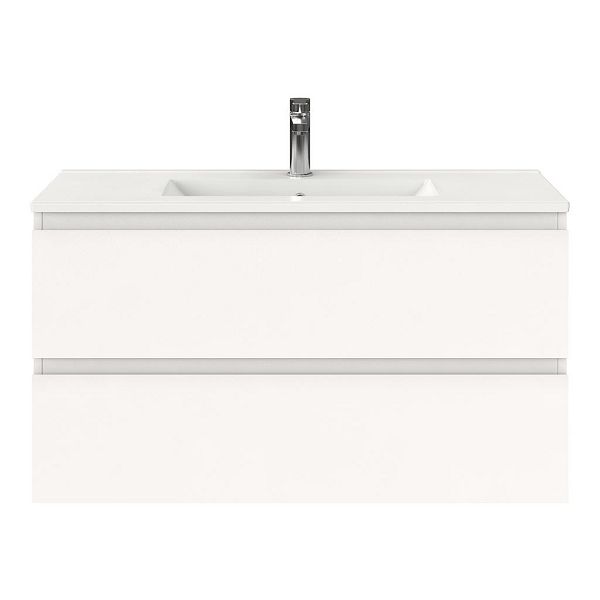 Bellanti Secca/Faro ondiep badmeubel 100x36 2 softclose laden wit mat greeploos keramische wastafel wit met 1 kraangat