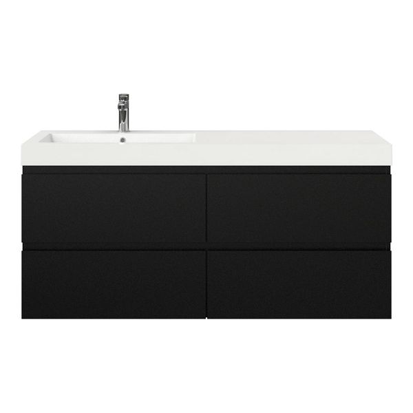 Bellanti Gisella/Esta badmeubel 140x46 4 softclose laden zwart mat greeploos polystone wastafel wit met 1 kraangat