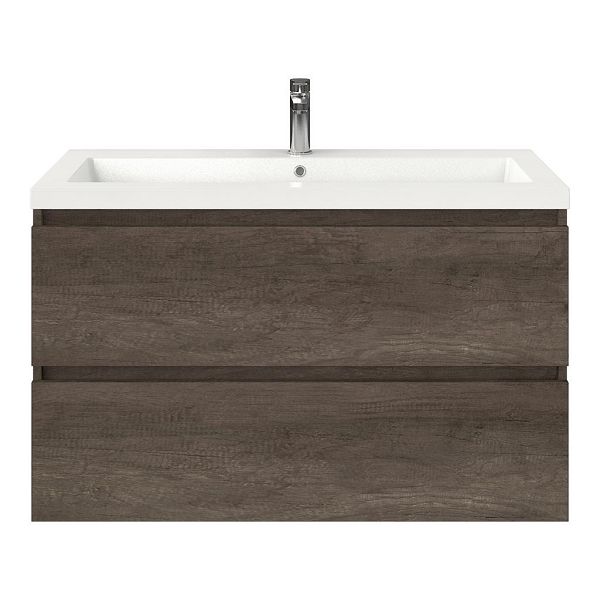 Bellanti Elena/Esta badmeubel 100x46 2 softclose laden olm donker grijs greeploos polystone wastafel wit met 1 kraangat