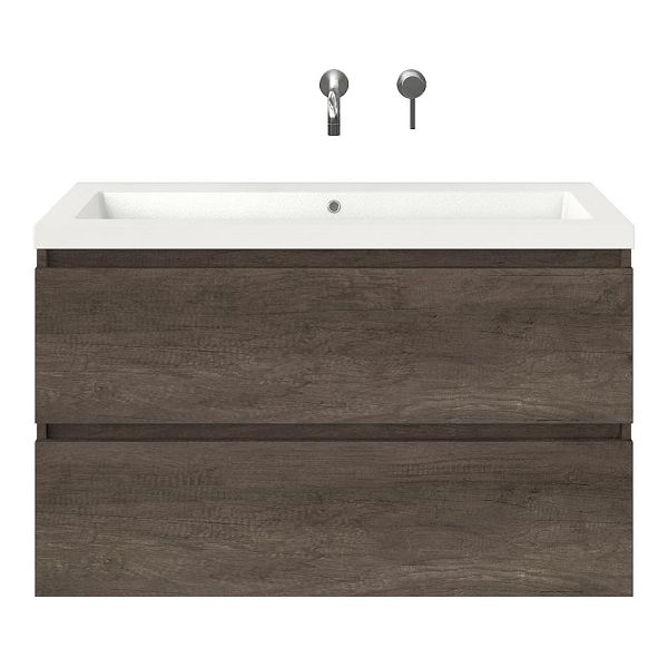 Bellanti Elena/Esta badmeubel 100x46 2 softclose laden olm donker grijs greeploos polystone wastafel wit zonder kraangaten