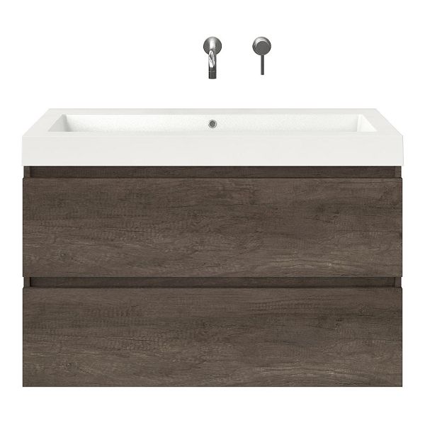 Bellanti Elena/Esta badmeubel 100x46 2 softclose laden olm donker grijs greeploos polystone wastafel wit zonder kraangaten