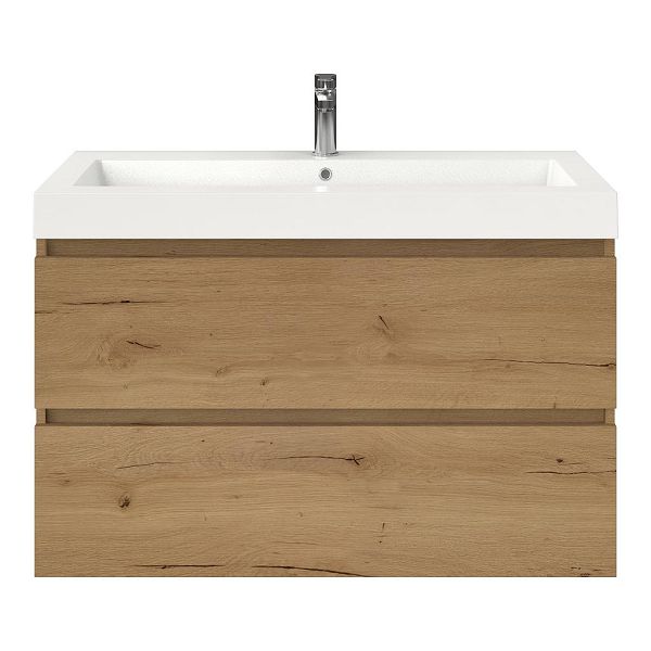 Bellanti Elena/Esta badmeubel 100x46 2 softclose laden eiken natuur greeploos polystone wastafel wit met 1 kraangat