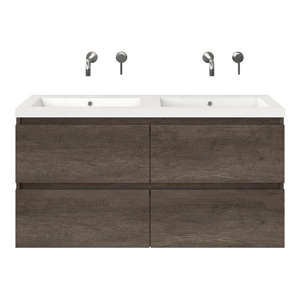 Bellanti Elena/Esta badmeubel 120x46 4 softclose laden olm donker grijs greeploos polystone wastafel dubbel wit zonder kraangaten