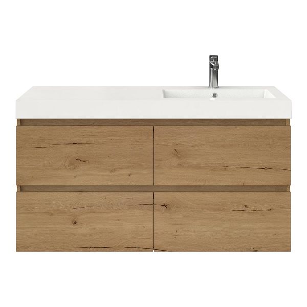 Bellanti Elena/Esta badmeubel 120x46 4 softclose laden eiken natuur greeploos polystone wastafel wit met 1 kraangat