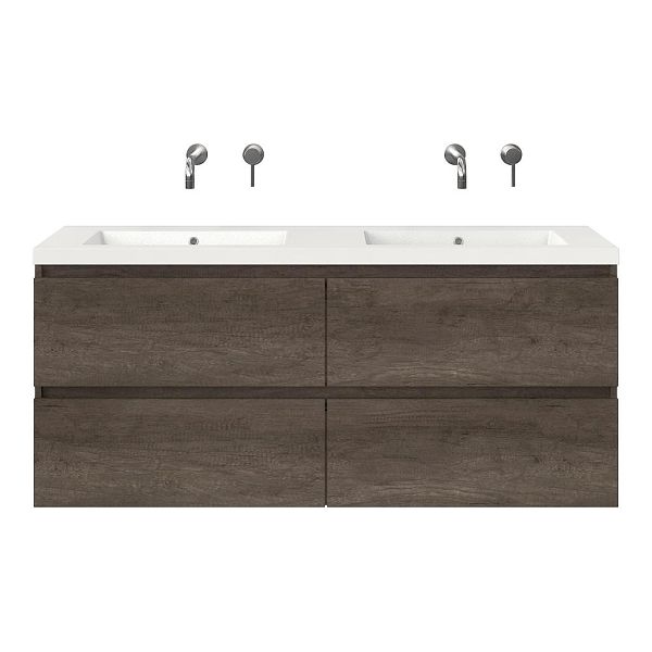 Bellanti Elena/Esta badmeubel 140x46 4 softclose laden olm donker grijs greeploos polystone wastafel dubbel wit zonder kraangaten