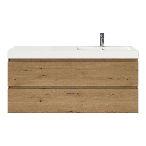 Bellanti Elena/Esta badmeubel 140x46 4 softclose laden eiken natuur greeploos polystone wastafel wit met 1 kraangat
