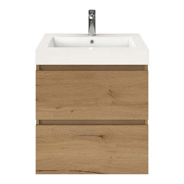 Bellanti Elena/Esta badmeubel 60x46 2 softclose laden eiken natuur greeploos polystone wastafel wit met 1 kraangat