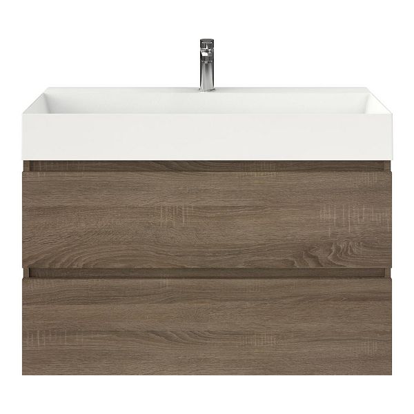 Bellanti Elena/Azzurra badmeubel 100x46 2 softclose laden eiken donker greeploos keramische wastafel wit glans met 1 kraangat