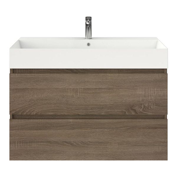 Bellanti Elena/Azzurra badmeubel 100x46 2 softclose laden eiken donker greeploos keramische wastafel wit glans met 1 kraangat