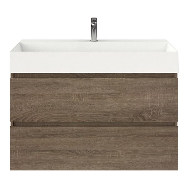 Bellanti Elena/Azzurra badmeubel 100x46 2 softclose laden eiken donker greeploos keramische wastafel wit mat met 1 kraangat