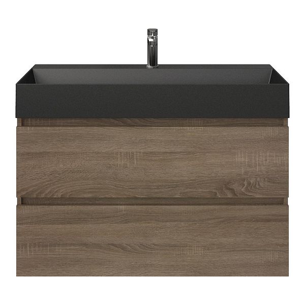 Bellanti Elena/Azzurra badmeubel 100x46 2 softclose laden eiken donker greeploos keramische wastafel zwart at met 1 kraangat