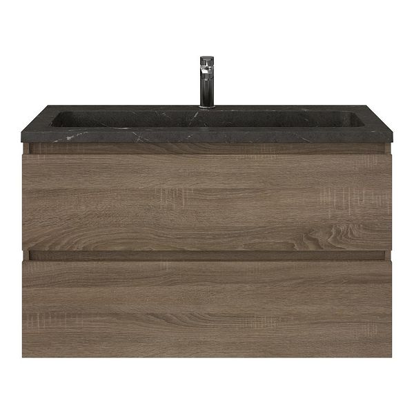 Bellanti Elena/Square badmeubel 100x46 2 softclose laden eiken donker greeploos natuursteen wastafel blue stone met 1 kraangat