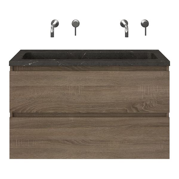 Bellanti Elena/Square badmeubel 100x46 2 softclose laden eiken donker greeploos natuursteen wastafel blue stone zonder kraangaten