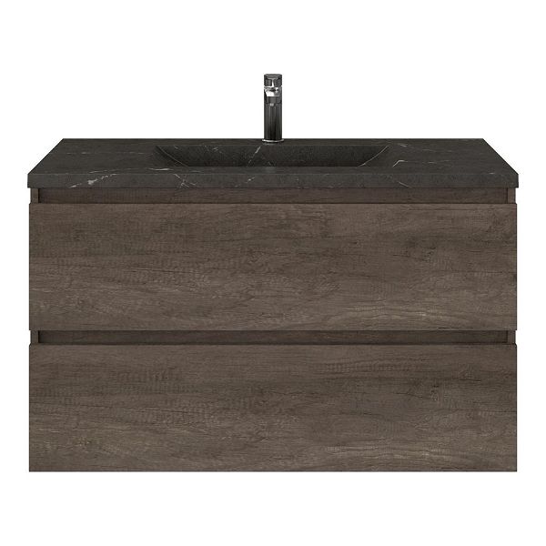 Bellanti Elena/Faro Stone badmeubel 100x46 2 softclose laden olm donker grijs greeploos natuursteen wastafel blue stone met 1 kraangat