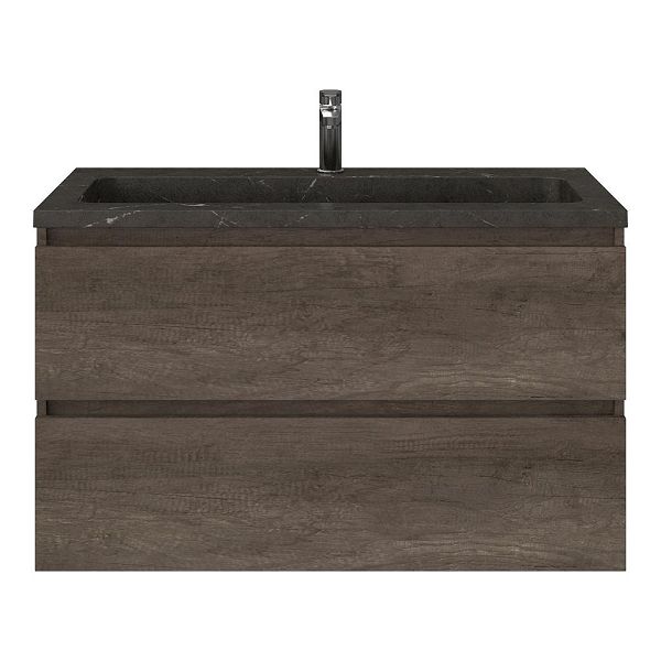 Bellanti Elena/Square badmeubel 100x46 2 softclose laden olm donker grijs greeploos natuursteen wastafel blue stone met 1 kraangat