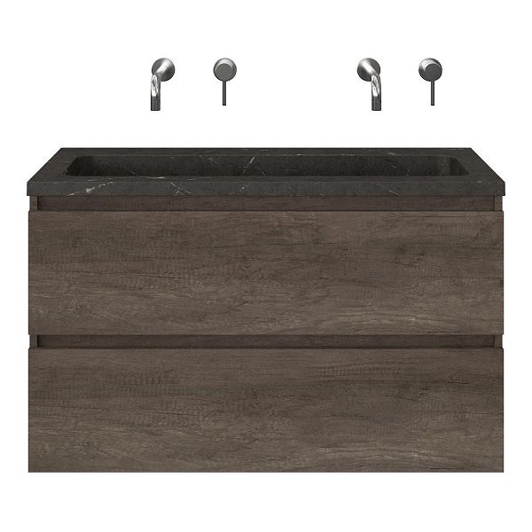 Bellanti Elena/Square badmeubel 100x46 2 softclose laden olm donker grijs greeploos natuursteen wastafel blue stone zonder kraangaten