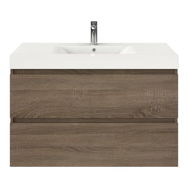 Bellanti Elena/Wave badmeubel 100x46 2 softclose laden eiken donker greeploos polystone wastafel wit met 1 kraangat