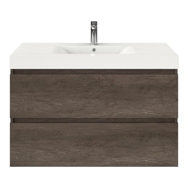 Bellanti Elena/Wave badmeubel 100x46 2 softclose laden olm donker grijs greeploos polystone wastafel wit met 1 kraangat