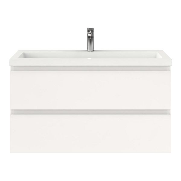 Bellanti Secca/Esta ondiep badmeubel 100x36 2 softclose laden wit hoogglans greeploos polystone wastafel wit met 1 kraangat
