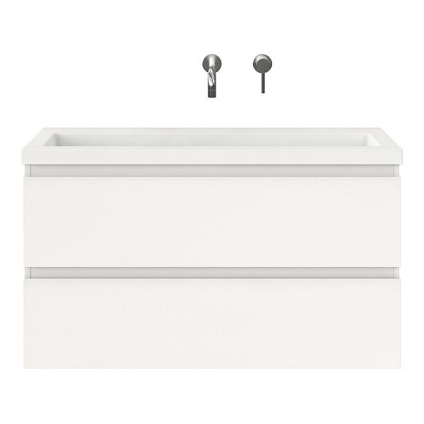 Bellanti Secca/Esta ondiep badmeubel 100x36 2 softclose laden wit hoogglans greeploos polystone wastafel wit zonder kraangaten