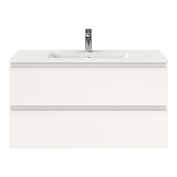 Bellanti Secca/Faro ondiep badmeubel 100x36 2 softclose laden wit hoogglans greeploos keramische wastafel wit met 1 kraangat