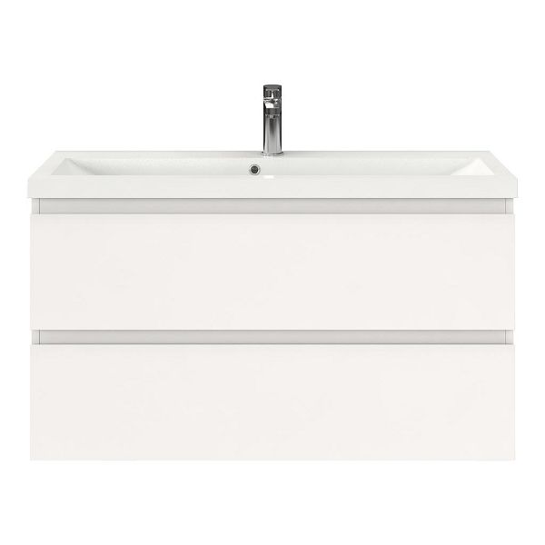 Bellanti Secca/Lidia ondiep badmeubel 100x36 2 softclose laden wit hoogglans greeploos polystone wastafel wit met 1 kraangat