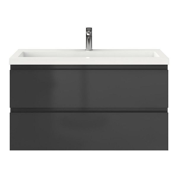 Bellanti Secca/Esta ondiep badmeubel 100x36 2 softclose laden antraciet hoogglans greeploos polystone wastafel wit met 1 kraangat