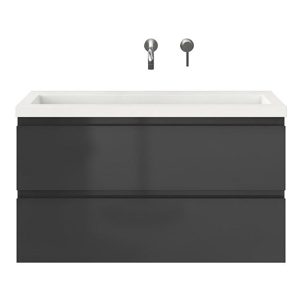 Bellanti Secca/Esta ondiep badmeubel 100x36 2 softclose laden antraciet hoogglans greeploos polystone wastafel wit zonder kraangaten