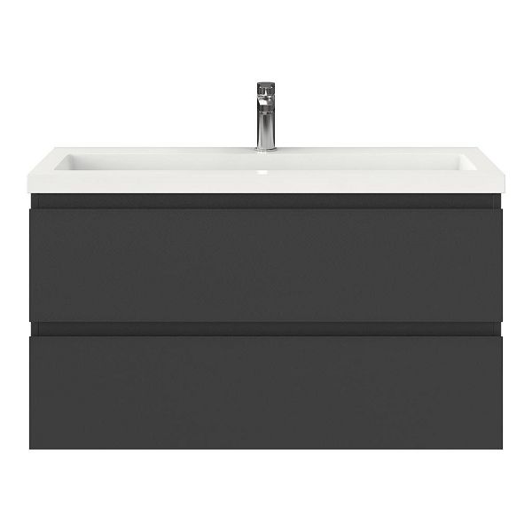 Bellanti Secca/Esta ondiep badmeubel 100x36 2 softclose laden antraciet mat greeploos polystone wastafel wit met 1 kraangat