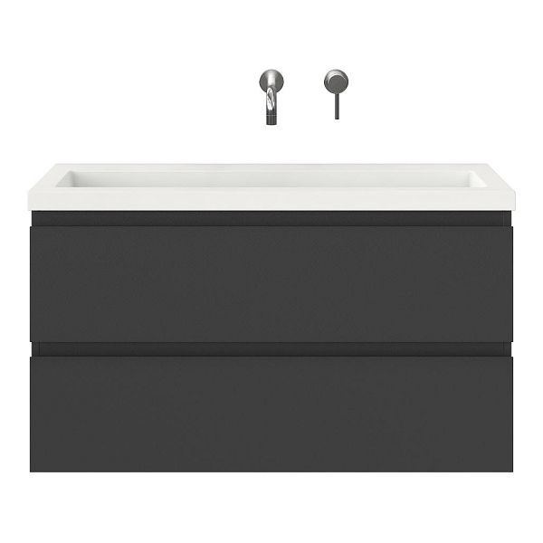 Bellanti Secca/Esta ondiep badmeubel 100x36 2 softclose laden antraciet mat greeploos polystone wastafel wit zonder kraangaten