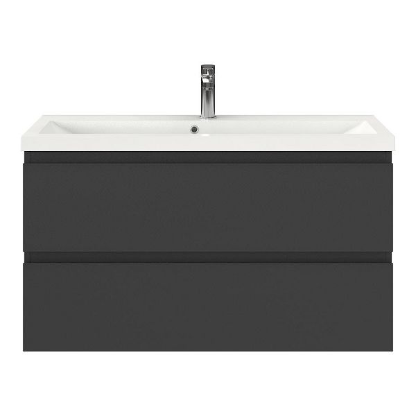 Bellanti Secca/Lidia ondiep badmeubel 100x36 2 softclose laden antraciet mat greeploos polystone wastafel wit met 1 kraangat