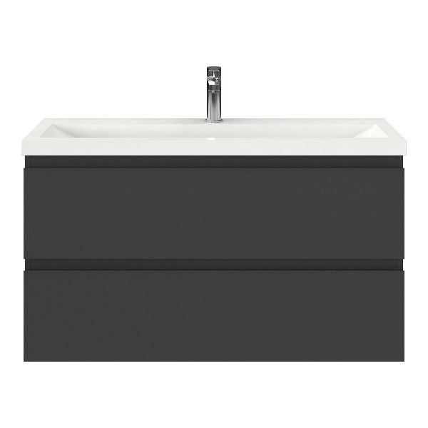 Bellanti Secca/Lidia ondiep badmeubel 100x36 2 softclose laden antraciet mat greeploos polystone wastafel wit met 1 kraangat