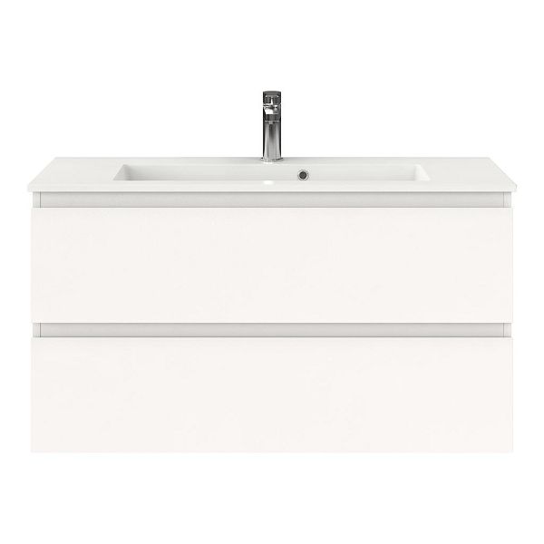 Bellanti Secca/Compact ondiep badmeubel 100x36 2 softclose laden wit mat greeploos keramische wastafel wit met 1 kraangat