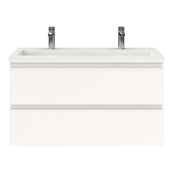 Bellanti Secca/Esta ondiep badmeubel 100x36 2 softclose laden wit mat greeploos polystone wastafel wit met 2 kraangaten