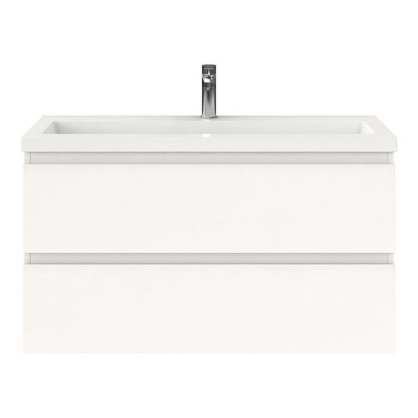 Bellanti Secca/Esta ondiep badmeubel 100x36 2 softclose laden wit mat greeploos polystone wastafel wit met 1 kraangat
