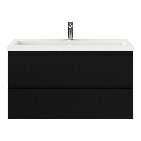 Bellanti Secca/Esta ondiep badmeubel 100x36 2 softclose laden zwart mat greeploos polystone wastafel wit met 1 kraangat