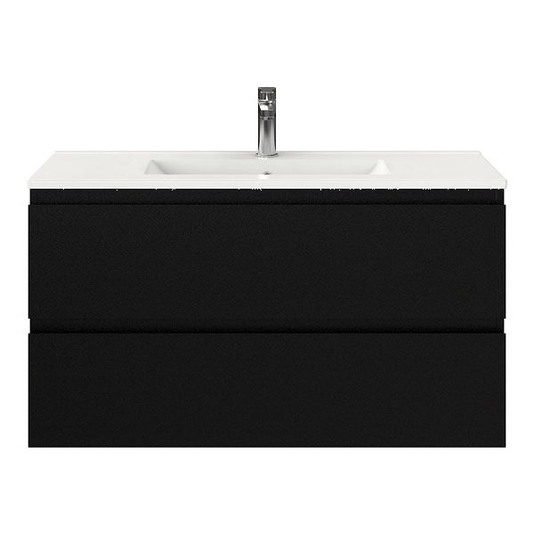 Bellanti Secca/Faro ondiep badmeubel 100x36 2 softclose laden zwart mat greeploos keramische wastafel wit met 1 kraangat