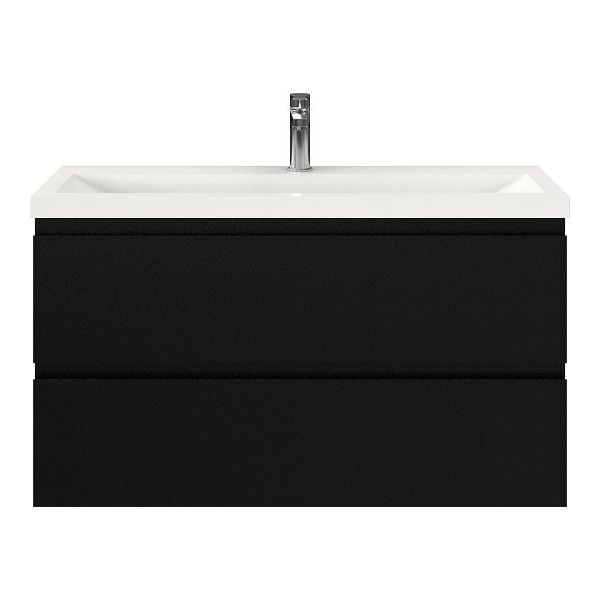 Bellanti Secca/Lidia ondiep badmeubel 100x36 2 softclose laden zwart mat greeploos polystone wastafel wit met 1 kraangat