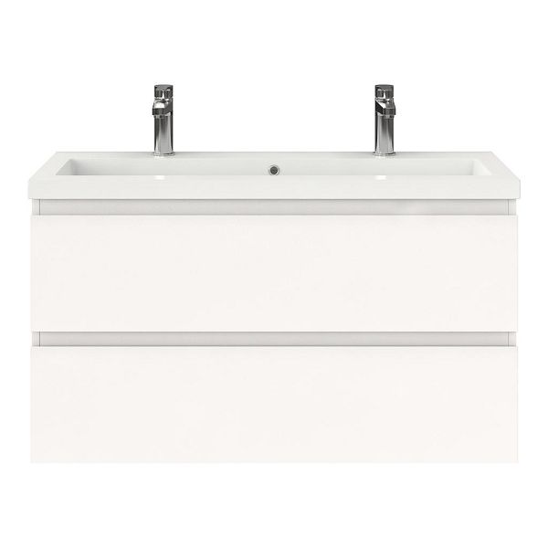Bellanti Secca/Esta ondiep badmeubel 100x36 2 softclose laden wit mat greeploos polystone wastafel wit met 2 kraangaten