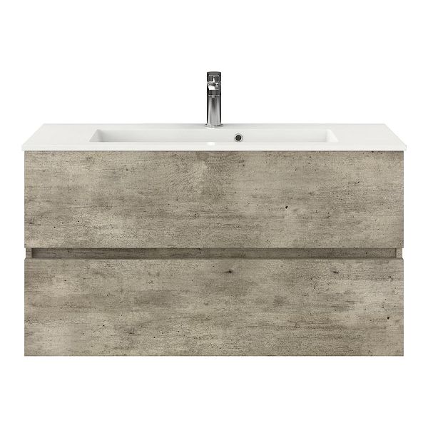 Bellanti Fabia/Compact ondiep badmeubel 100x36 2 softclose laden steigerhout licht grijs greeploos keramische wastafel wit met 1 kraangat
