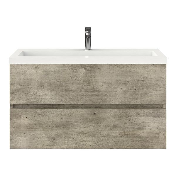 Bellanti Fabia/Esta ondiep badmeubel 100x36 2 softclose laden steigerhout licht grijs greeploos polystone wastafel wit met 1 kraangat
