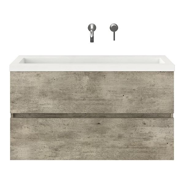 Bellanti Fabia/Esta ondiep badmeubel 100x36 2 softclose laden steigerhout licht grijs greeploos polystone wastafel wit zonder kraangaten