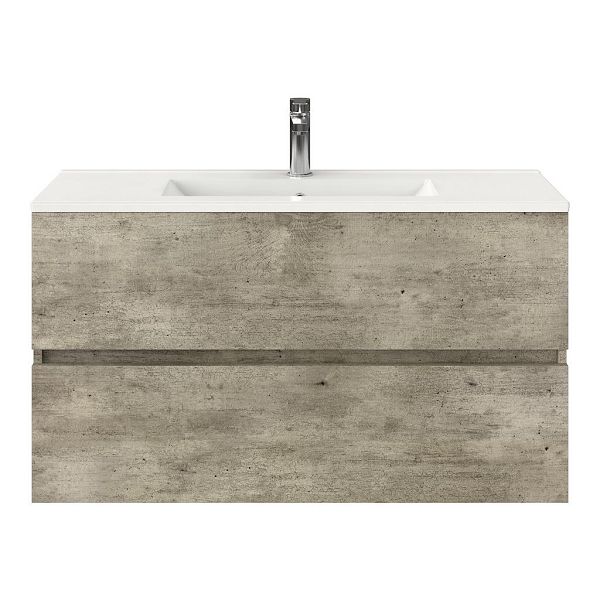 Bellanti Fabia/Faro ondiep badmeubel 100x36 2 softclose laden steigerhout licht grijs greeploos keramische wastafel wit met 1 kraangat