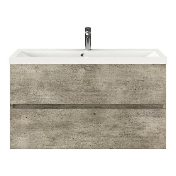 Bellanti Fabia/Lidia ondiep badmeubel 100x36 2 softclose laden steigerhout licht grijs greeploos polystone wastafel wit met 1 kraangat