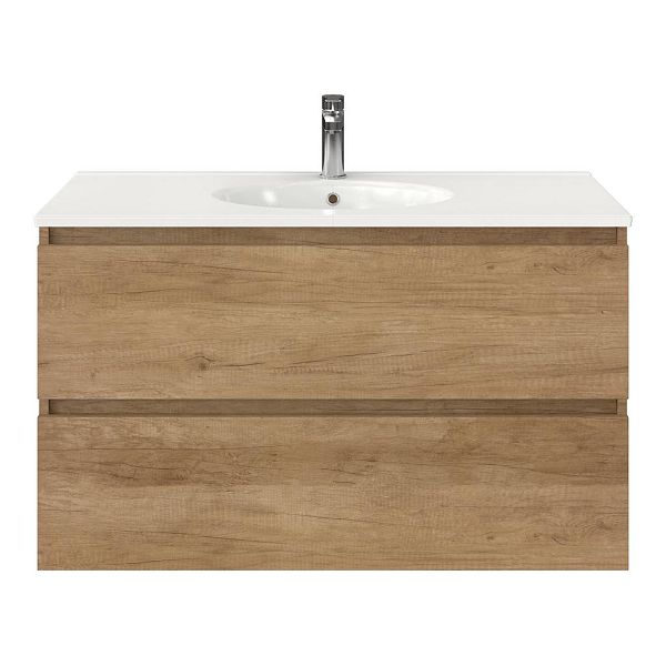 Bellanti Elena/Ovale badmeubel 100x46 2 softclose laden olm greeploos keramische wastafel wit met 1 kraangat