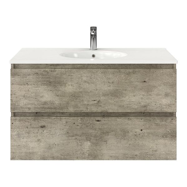 Bellanti Elena/Ovale badmeubel 100x46 2 softclose laden steigerhout licht grijs greeploos keramische wastafel wit met 1 kraangat