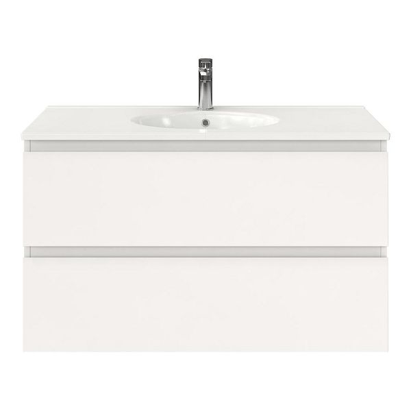 Bellanti Gisella/Ovale badmeubel 100x46 2 softclose laden wit hoogglans greeploos keramische wastafel wit met 1 kraangat