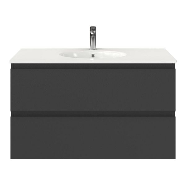 Bellanti Gisella/Ovale badmeubel 100x46 2 softclose laden antraciet mat greeploos keramische wastafel wit met 1 kraangat